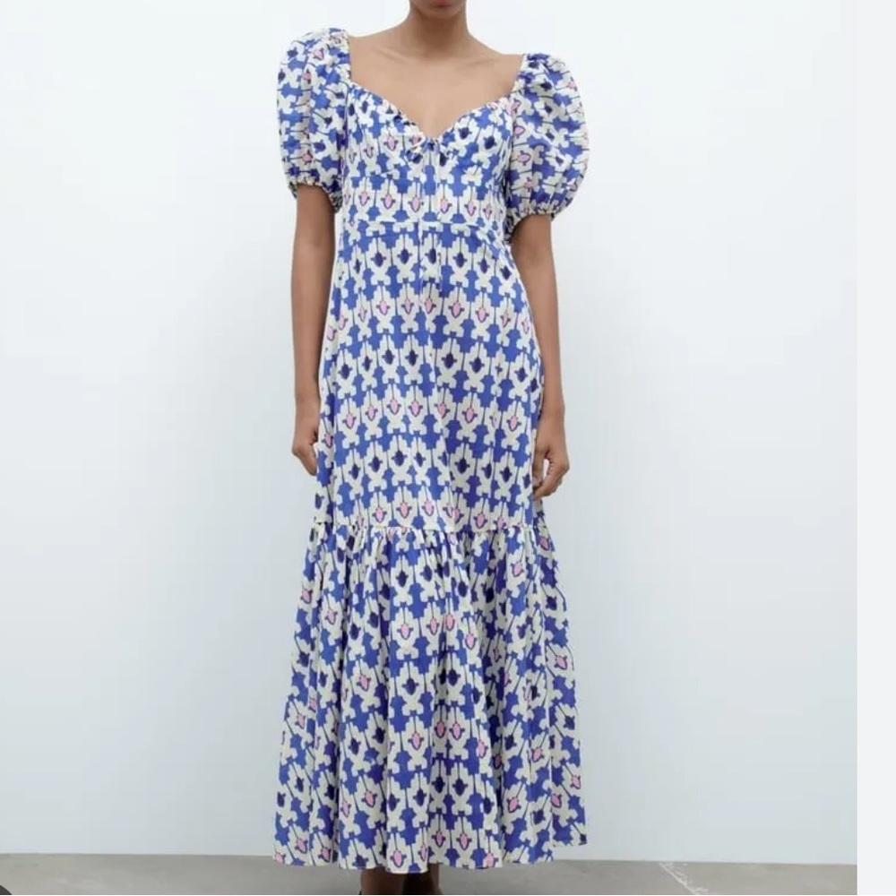 Zara Blue and White Midi Dress